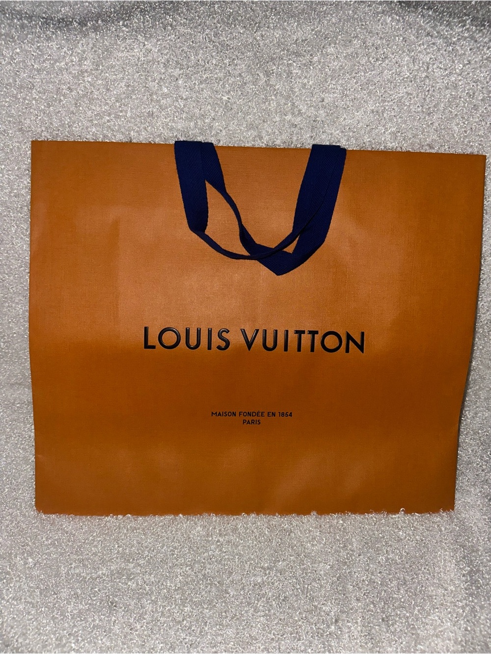 Louis Vuitton Orange Shopping Bag with Navy Ribbon Handles
